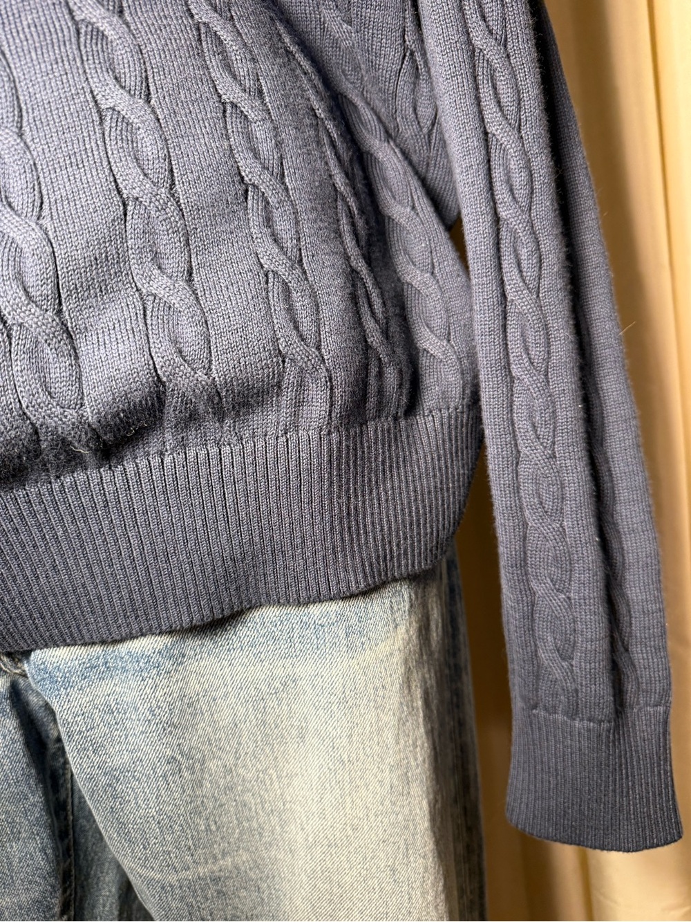 Brooks Brothers Navy Supima Cotton Cable-Knit Crewneck Sweater - Picture 8 of 9